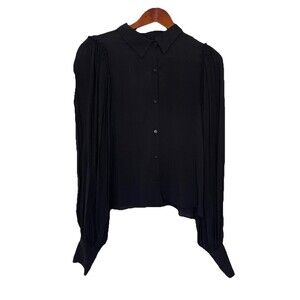 Zara Women's Small Black Long Sleeve Button Up Blouse Top NEW